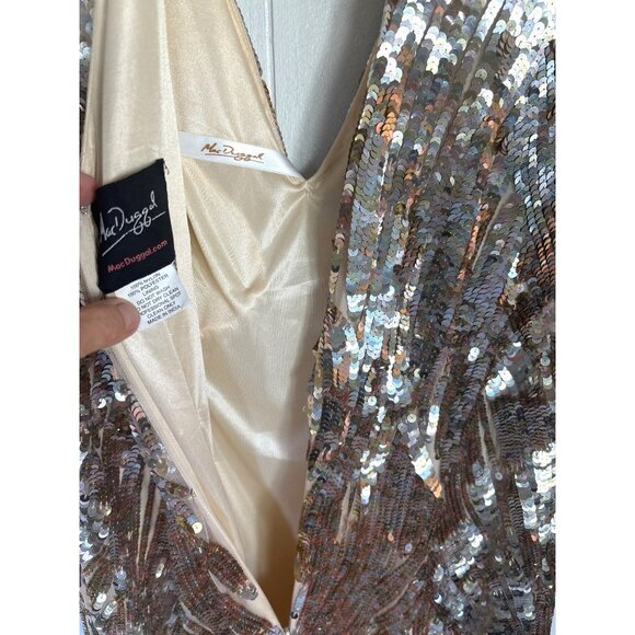 Mac Duggal Fabulouss Gown Size 24W Gold Sequins Column V Neck Back Train Formal - Picture 9 of 14